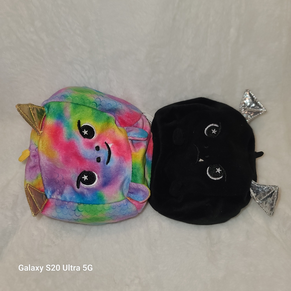 MOOSH-MOOSH Rainbow and Black Bats, ADORABLE Stuffy Set. Production Date 02/2021